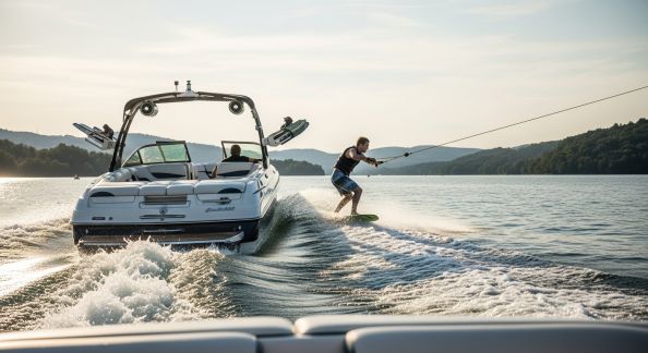 Wakesurf : surfer sans vague marine derrière un bateau
