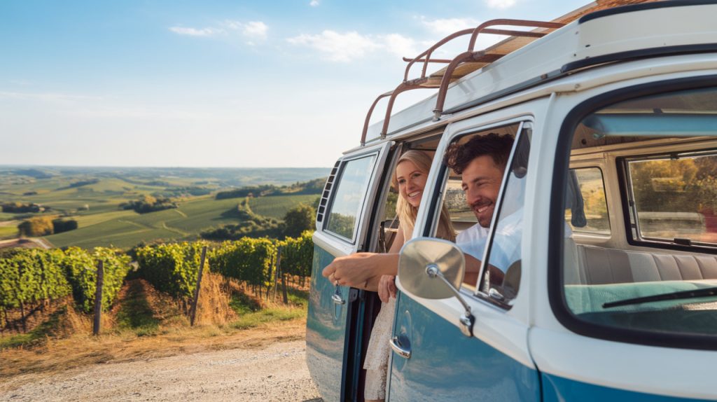 Couple sur la route road trips france van